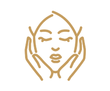 Abstract design of a face with hands on a black background